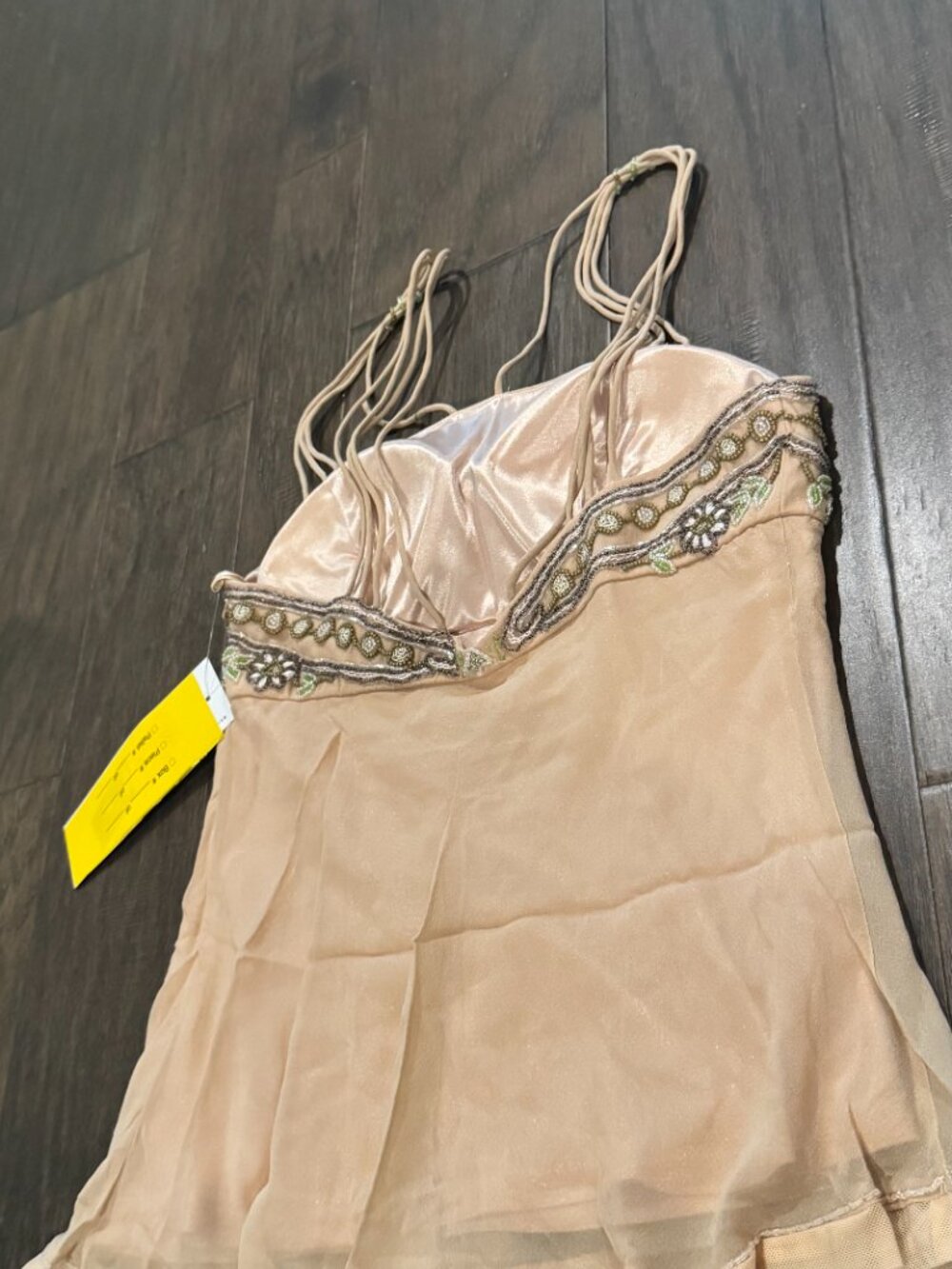Sue Wong Silk Chiffon Y2K Camisole Beige Green Beaded Lace Top babydoll Deco #16 - Picture 12 of 16
